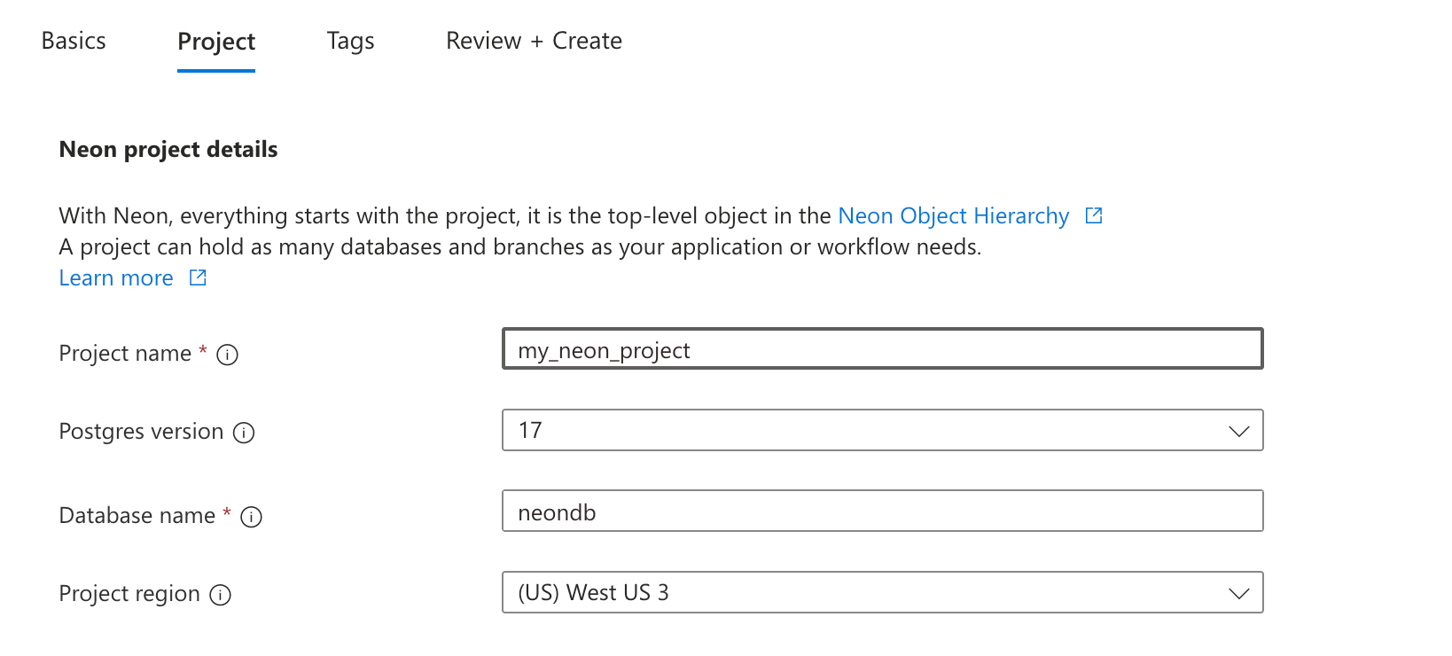 Create project in Azure